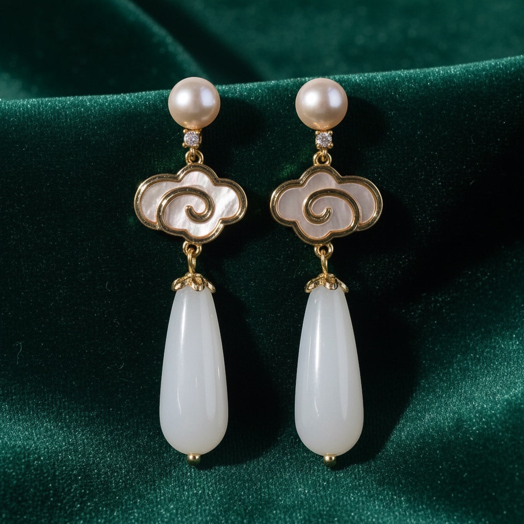 Cloud Mother of Pearl Long Pearl Earrings