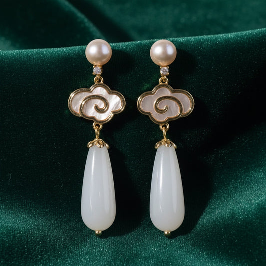 Cloud Mother of Pearl Long Pearl Earrings
